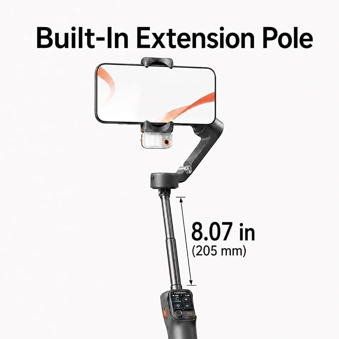 hohem iSteady V3 Ultra Gimbal Stabilizer for iPhone,Gimbal with AI Tracking | Fill Light,Built-in Extendable Rod & Tripod,Detachable Remote Control,Stabilizer for Vlog,TikTok (White) - Image 7