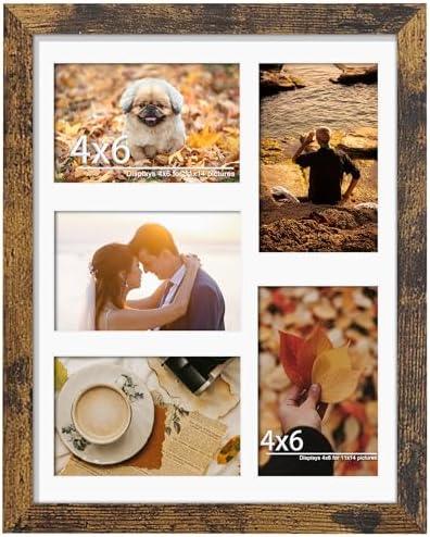 DUENPY 11x14 Collage Frame For 5 4x6 Photos Brown by DUENPY