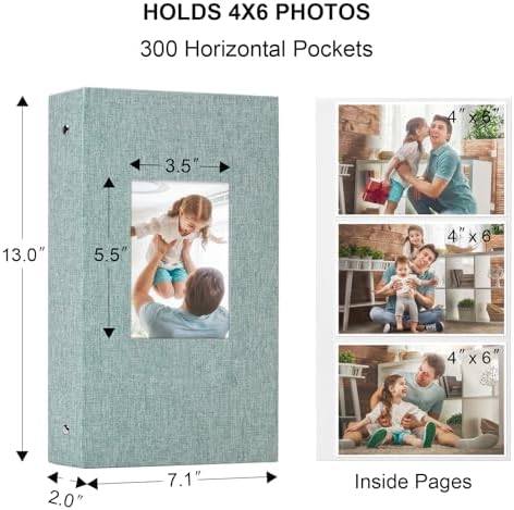 Vienrose 4x6 Photo Album,300 Pockets,Linen Cover with Window,Green - Image 6