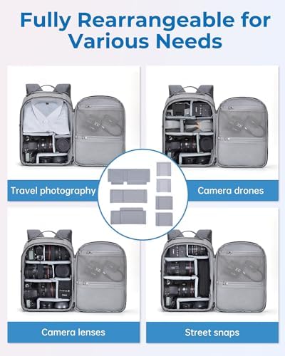 BAGSMART 2 in 1 Small Camera Backpack for DSLR, Fits 12.9" iPad, Gray - Image 4