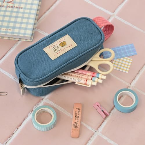 Monolike Unmatched Friends Butter Pencil Case, Blue - Structured Square Desk Organizer, Large Capacity Aesthetic Stationery Pouch & Makeup Brush Bag - Image 3