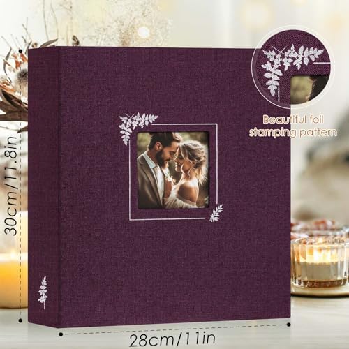 Lanpn Scrapbook Photo Album 8.5x11, Linen Window Design Cover Top Load 3 Ring Folder Binder Photobook Photo Book 8.5 x 11 inch with 30 Plastic Sleeves 60 Pages Purple - Image 2