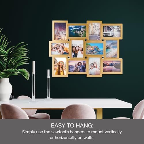 MELANNCO Collage Picture Frame for Wall, 12-Opening Gold Photo Collage Frame Holds Six 4x6 and Six 6x4 Photos, 23.25 x 18 Inch Wall Decor Display - Image 6