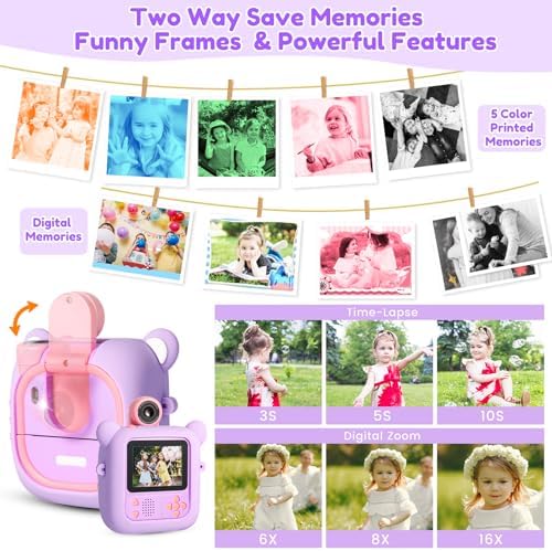ARNSSIEN Kids Instant Print Camera for Toddlers 1080P 2.4in+180° Flip Lens - Image 4