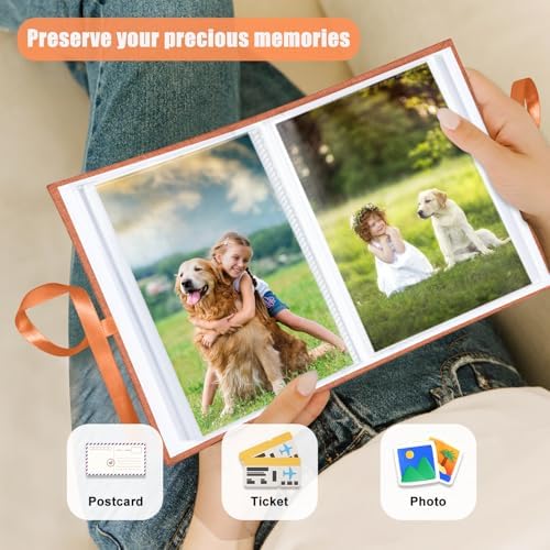 Photo Album 4x6 100 Pockets, Slip-in Picture Albums, Linen Cover Top Loader Vertical Pockets Albums for Baby, Kids Boy Girls, Wedding, Family, Anniversary, Orange - Image 5