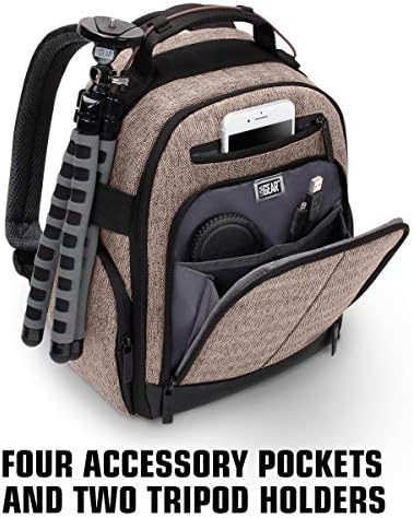 USA Gear Portable Camera Backpack for DSLR with Customizable Accessory Dividers, Weather Resistant Bottom and Comfortable Back Support - Compatible with Canon, Nikon, Sony, Fujifilm, and More (Brown) - Image 6