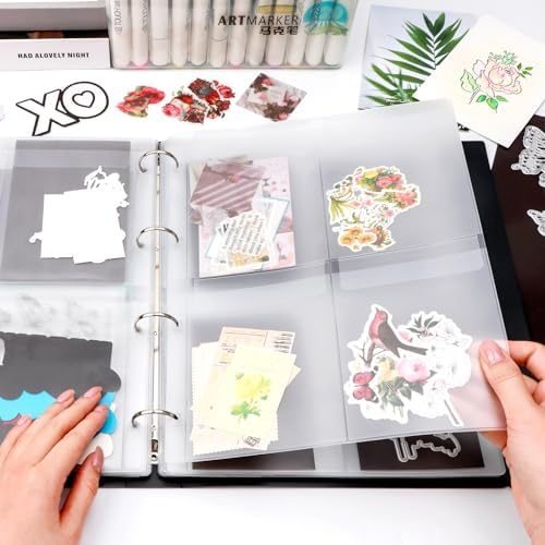 A4 Dies and Stamps Storage Book Binder Folder, Page Protectors Pockets Inserts Organizer for Cutting Dies Stencil Album Stamp Crafts, 1Pcs Red Storage Book Cover & 20 Inserts with 1/2/3/4 Pockets - Image 2