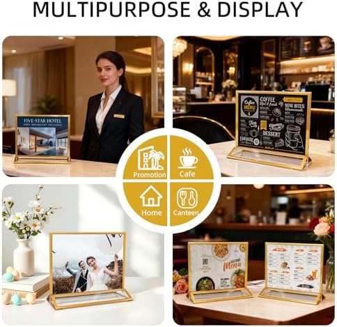 6 Pack Gold Picture Frames 5x7" Acrylic Sign Holders for Wedding, Horizontal Menu Holders Double-Sided Table Numbers Holders for Hotel, Christmas Display Stand Party Photo Frames Office Flyer Holder - Image 4