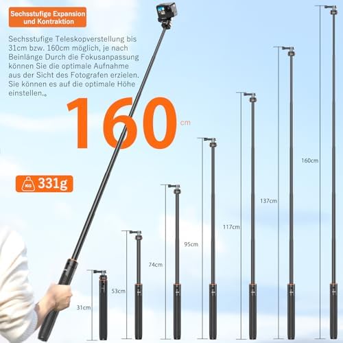 VRIG 160cm/63 Quick-Release Selfie Stick Tripod for Action Camera, AC-40S - Image 4