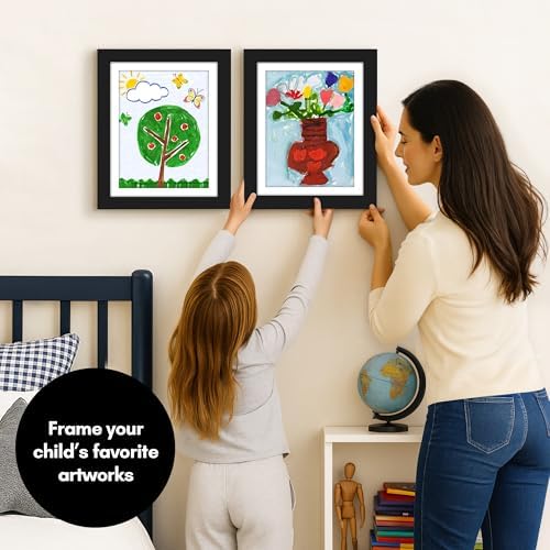 Americanflat - 2 Pack - Kids Artwork Frame Changeable (Black) - Magnetic Door Holds 100 Art Pieces - 8.5x11 Letter Size Display with Mat or 10x12.5 Without Mat - My Mini Masterpiece - Image 2