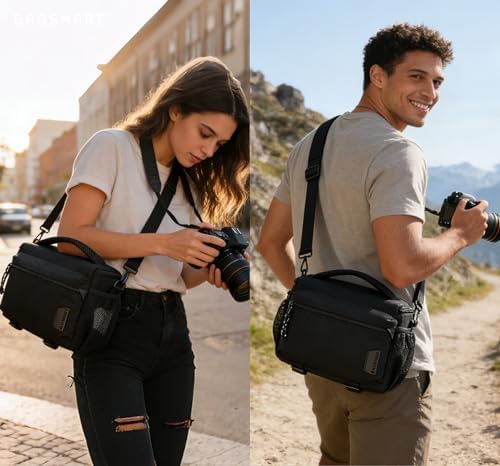 BAGSMART Camera Sling Bag with Tripod Holder & Rain Cover, Black - Image 2