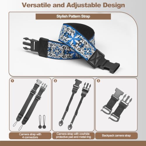 Adjustable Camera Neck Strap, Vintage Embroidered Shoulder & Crossbody Camera Strap with 4 Connection Ways, Anti-Slip Camera Strap for DSLR, Mirrorless & Camcorder, Travel & Outdoor Photography Gear - Image 4
