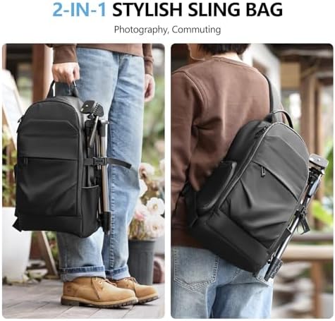 TAAOKA Camera Sling Bag, DSLR/SLR/Mirrorless Camera Backpack Shockproof Photography Backpack with Tripod Holder & Removable Modular Inserts Compatible with Canon/Nikon/Sony/Fuji(Black) - Image 6