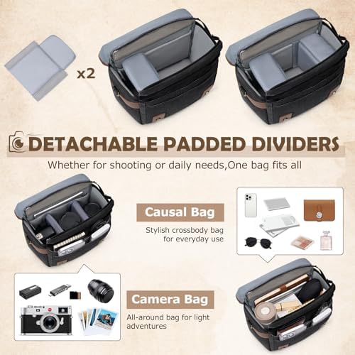 RAINSMORE Canvas Camera Bag, DSLR/SLR/Mirrorless Small Camera Sling Bags Cross-body Camera Case, Compact Shoulder Bag for Photographers with Rain Cover Vintage Sling Bags for Men and Women, Black - Image 2