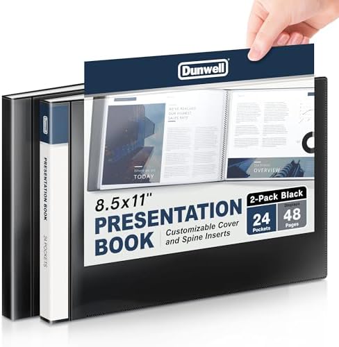 Dunwell 8.5x11" Portfolio Binder (Horizontal), Plastic Presentation Book, 24 Pockets Displays 48 Pages of Letter Size Documents, Certificates, Keepsakes, Art Portfolio Folder, 2 Pack, Black by Dunwell