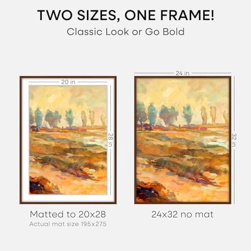 Homeforia 24x32 Brown Oak Poster Frame, High-End Wood, 20x28 Mat, Glass - Image 2