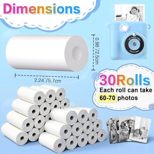 30 Rolls Kids Camera Paper Roll Refill Compatible with Most Instant Print Cameras for Kids BPA Free （2.24"x0.98" ） - Image 4