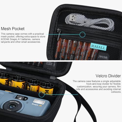 RAIALL Case for KODAK Snapic A1 35mm Film Camera and KODAK Film, Black | Hard Carrying Case Protective Travel Bag for Kodak Ultramax 400 35mm Color Print Film, Mesh Pocket for Batteries - Image 4