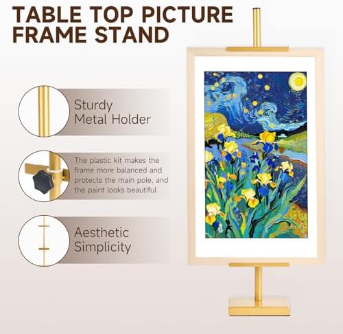 Adjustable Tabletop Easel Stand for Picture Frames up to 33" H - Metal Frame Holder Stand for Sign, Artwork, Canvas Display - Compact Black Small Easel Stands for Home Office Galleries (Golden) - Image 4