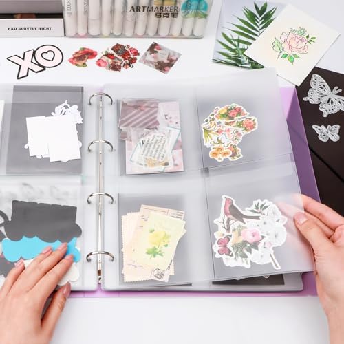 A4 Dies and Stamps Storage Book Binder Folder, Page Protectors Pockets Inserts Organizer for Cutting Dies Stencil Album Stamp Crafts, 1Pcs Purple Storage Book Cover & 20 Inserts with 1/2/3/4 Pockets - Image 7