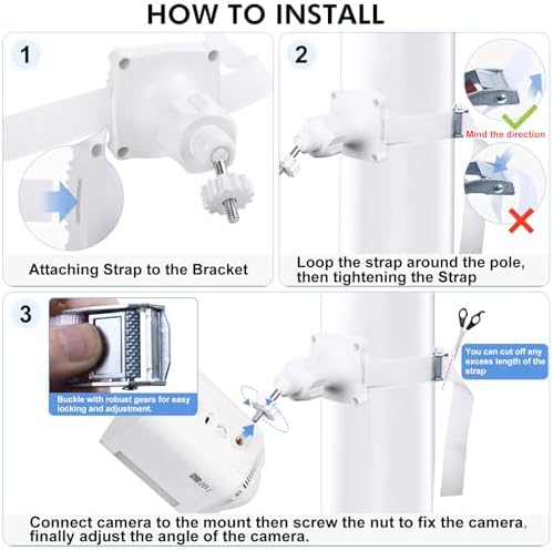 Adjustable Wall Mount Compatible with Ring Spotlight Cam Pro/Plus (Battery), Ring Stick Up Cam (Battery), Outdoor Security Camera Mount with Strap for Wall, Pole or Tree Installation, White - Image 3