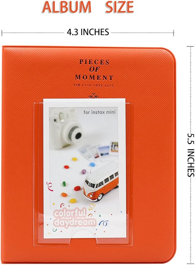 Ablus 64 Pockets Mini Photo Album for Fujifilm Instax Mini 7s 8 8+ 9 25 26 50s 70 90 Instant Camera & Name Card (Orange) - Image 2