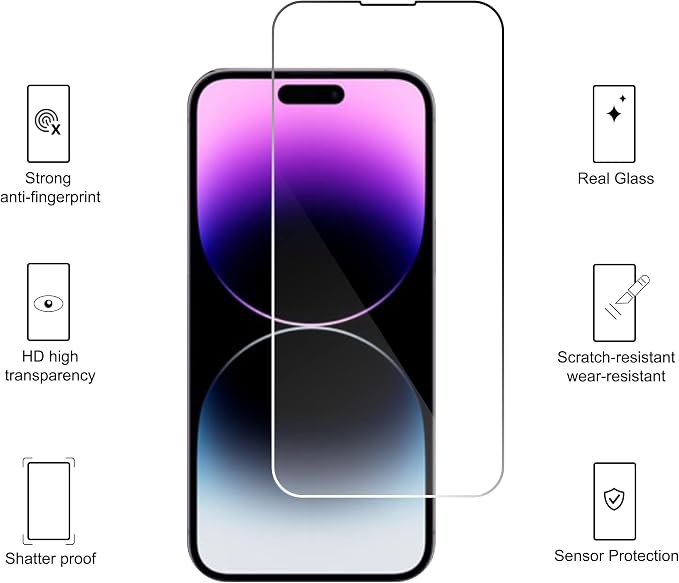 Ailun Screen Protector + Camera Lens Protector for iPhone 14 Pro, 3+3 Pack | 6.1 Inch, Sensor Protection, Dynamic Island Compatible, Case Friendly, Tempered Glass Film, HD - Image 2