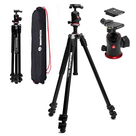 Manfrotto 290XTRA Aluminum Camera Tripod with 496 Ball Head, 3 Segments, 4 Angles, Quick Releases, Arca-Swiss Compatible, 10 kg Load Capacity, Carry Case, for DSLR & Mirrorless Cameras by Unknown