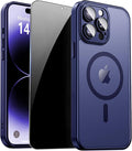 for iPhone 14 Pro Max Case with Privacy Screen Protector, Blue | Full Camera Protection, Translucent Matte Magnetic, Compatible with MagSafe, Shockproof Phone Cover, Slim Fit by ZOZDOKG