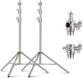 NEEWER 2Pcs 9.2ft Stainless Steel Light Stands, Spring Cushioned Heavy Duty Photography Tripod Stand with 1/4"-3/8" Adapter for Strobe Video Ring Light Monolight Softbox, 22lb Max Load, ST-280SS by Neewer