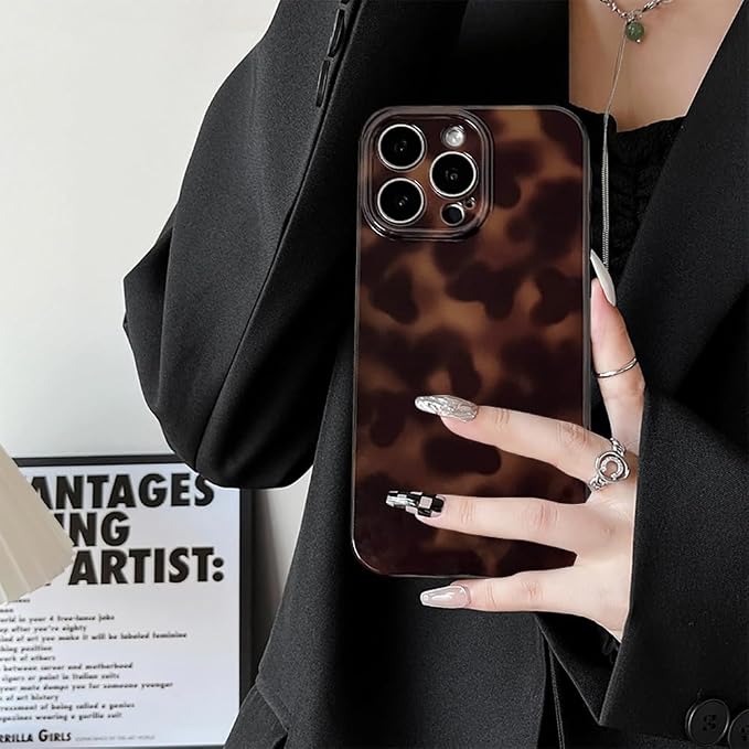 Cute Phone Case for iPhone 16 Pro Max Case Cheetah Leopard Print | Amber Tortoiseshell Pattern,Full Camera Protective,Slim Shockproof TPU,Aesthetic Girly Glossy Cover for Women Men-Brown - Image 4