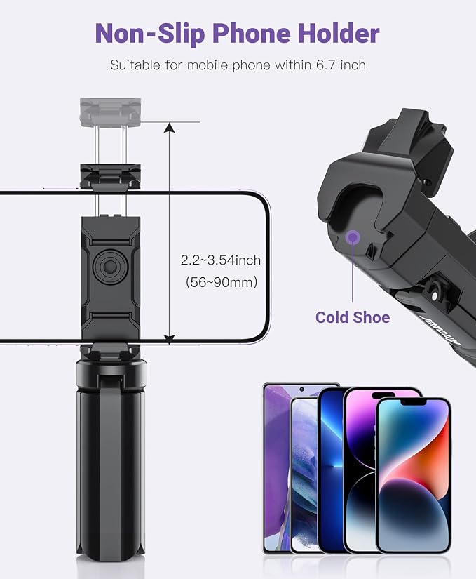 Anozer Mini Tripod with Universal Phone Holder & Cold Shoe, Camera Tripod | Lightweight Phone Stand & Camera Tripod, Compatible with iPhone 14 Pro Max/14 Pro, GoPro, Webcam, Mini Projector - Image 4