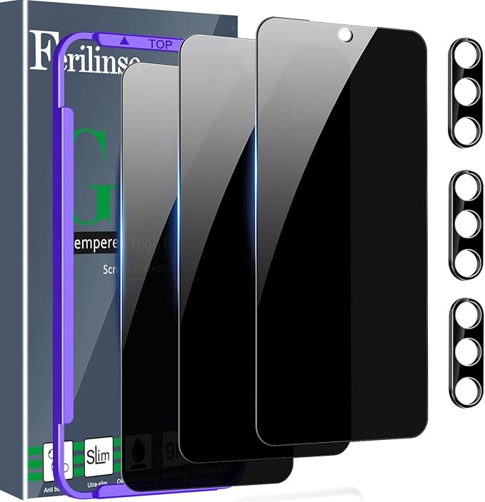 Ferilinso 3 Pack Privacy Screen Protector for Samsung Galaxy S25 Plus | 9H+ Tempered Glass, Military-Grade Shatterproof, HD, Case Friendly, Easy Installation Bubble Free, with Camera Lens Protector by Ferilinso