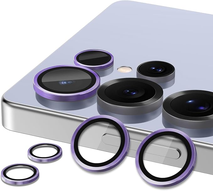 for Samsung Galaxy S25 Ultra Camera Lens Protector, Individual Metal Ring Tempered Glass Lens Cover, [Strong Adsorption] Scratch Resistant Ultra-Thin HD Clear Lens Cover, 1 Set-Purple - Image 2