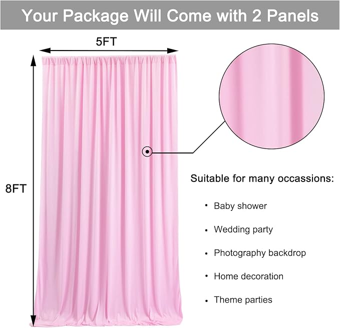 10 ft x 8 ft Wrinkle Free Pink Backdrop Curtain Panels for Parties, Polyester Thick Photography Backdrop Drapes for Baby Shower Bridal Shower Wedding Party Home Decoration Supplies - Image 5