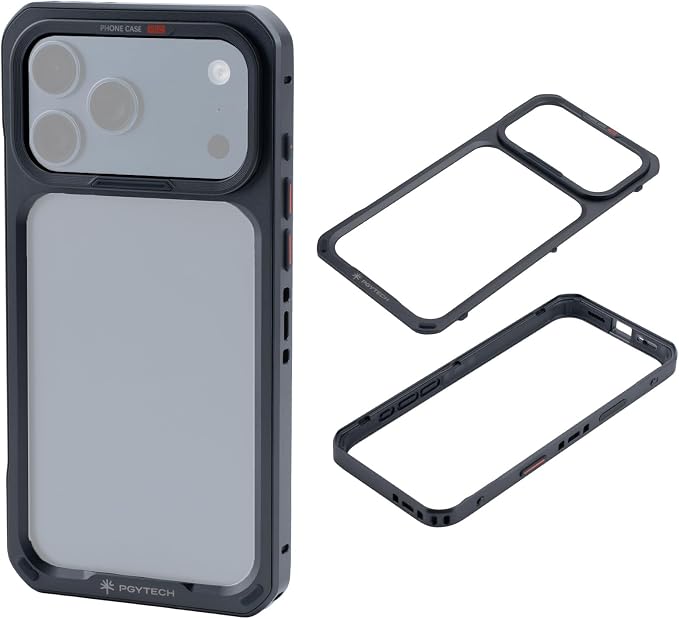PGYTECH ProShot Phone Case for iPhone 17 Pro Max, Aluminum Alloy Protective | with 4 Expansion Ports, 3 Strap Holes & Silicone Liner Have 67mm Filter Adapter Ring Backplate, for Heat Dissipation, Black by PGYTECH-US
