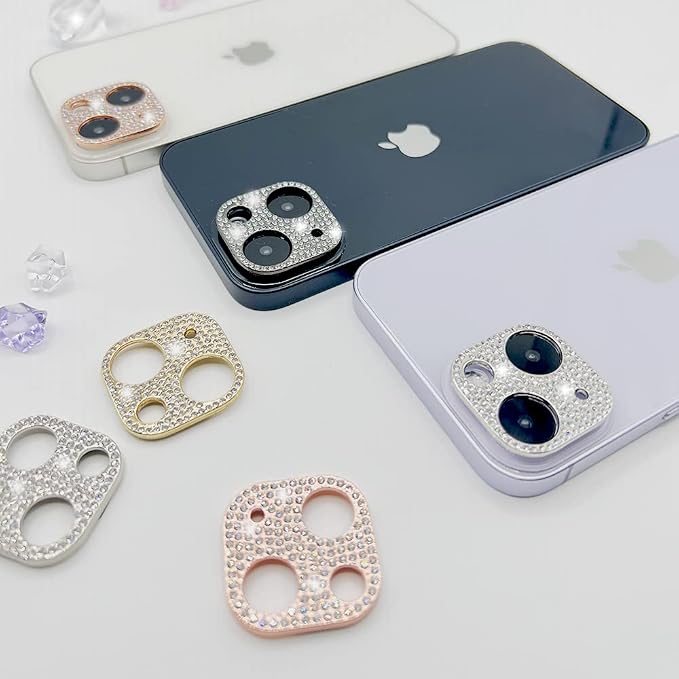 2 Pack Glitter Camera Lens Cover Protector Compatible with iPhone 13 /iPhone 13 Mini Metal Bling Diamond Camera Lens Cover Sticker Protector (Silver) - Image 3