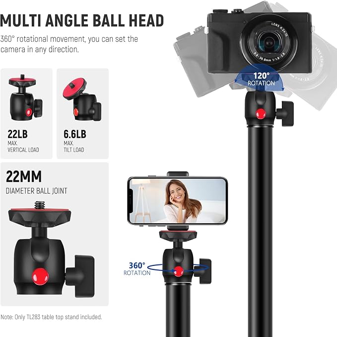 NEEWER Extendable Camera Desk Mount with Ball Head, 17"-40" Adjustable Table Light Stand with 1/4" Screw & C Clamp for DSLR Camera, Ring Light, Live Stream, Vlog, Max Load: 6.6lb/3kg, TL283 (RED) - Image 3