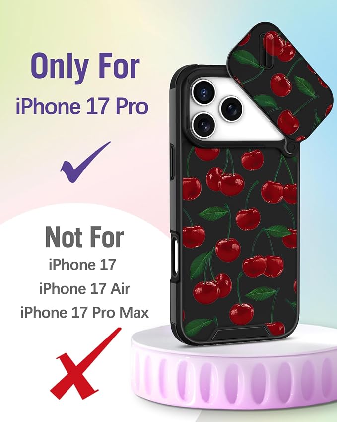 Buleens for iPhone 17 Pro Case 6.3 Inch - with Ring Stand & Camera Cover Aesthetic Cute Designed for Women Girls Girly Pretty Kawaii Cherry Teens Phone Case for iPhone 17 Pro Compatible with Magsafe - Image 2