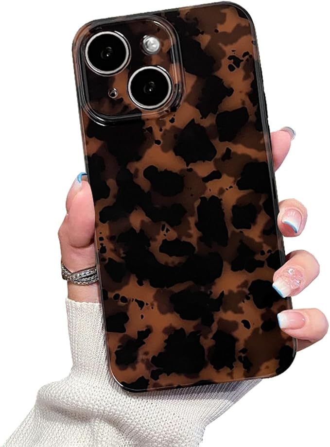 Cute Phone Case for iPhone 14 Case Amber Leopard Print | Cheetah Tortoiseshell Pattern,Full Camera Protective,Slim Shockproof TPU,Aesthetic Girly Glossy Cover for Women Men-Brown by XQAGU