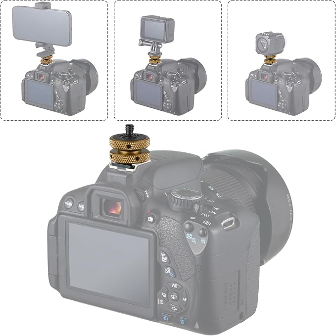 MINIFOCUS Camera Hot Shoe Mount Adapter, Double Nut with 1/4" and 3/8" Aluminum Alloy Tripod Screw Flash Shoe Mount for LED Monitors, Microphone, DSLR Field Monitor (Pack of 2) | Double Nut with 1/4" and 3/8" Aluminum Alloy Tripod Screw Flash Shoe Moun... - Image 7