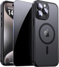 for iPhone 15 Pro Max Case with Privacy Screen Protector, Black | Full Camera Protection, Translucent Matte Magnetic, Compatible with MagSafe, Shockproof Phone Cover, Slim Fit by ZOZDOKG