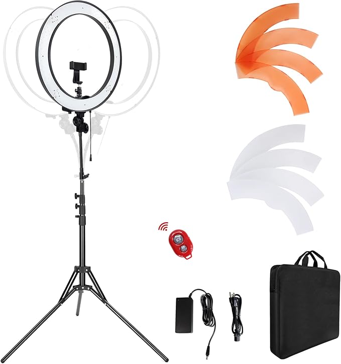 18-Inch Ring Light, 55W Dimmable 5500K Light with 240 LEDs Color Filter, Soft Tube and Carrying Bag for YouTube, TikTok, Selfies and Photography, Compatible with Camera and Smartphones by LDGHO