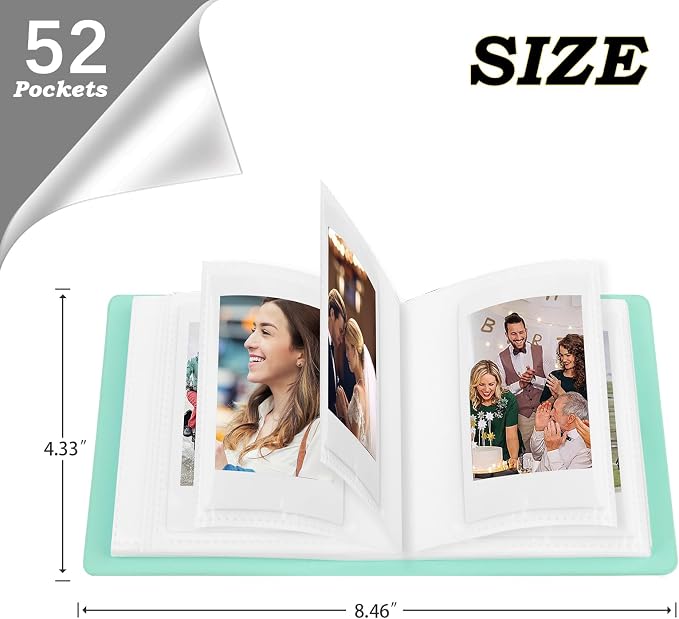 Ruibytree 52 Pockets Small Photo Album 2x3 for Instax Mini, Green, 1 Pack | Pocket-Size, PU Leather Cover, Snap Closure, Acid-Free Pages, Fits Polaroid 2x3 Photos, Kodak Mini Prints & ZINK Photos - Image 4