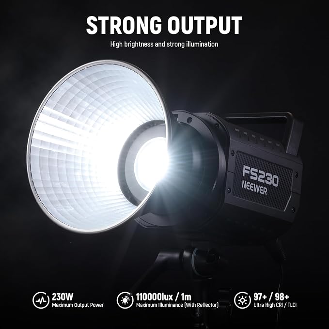 NEEWER FS230 230W COB Video Light 2.4G/APP Control, 110000lux/1m 5600K Daylight Bowens Mount Photography Continuous Output Lighting for Video Recording, Silent Fan, 9 Scenes 4 Dimming Types CRI97+ - Image 2