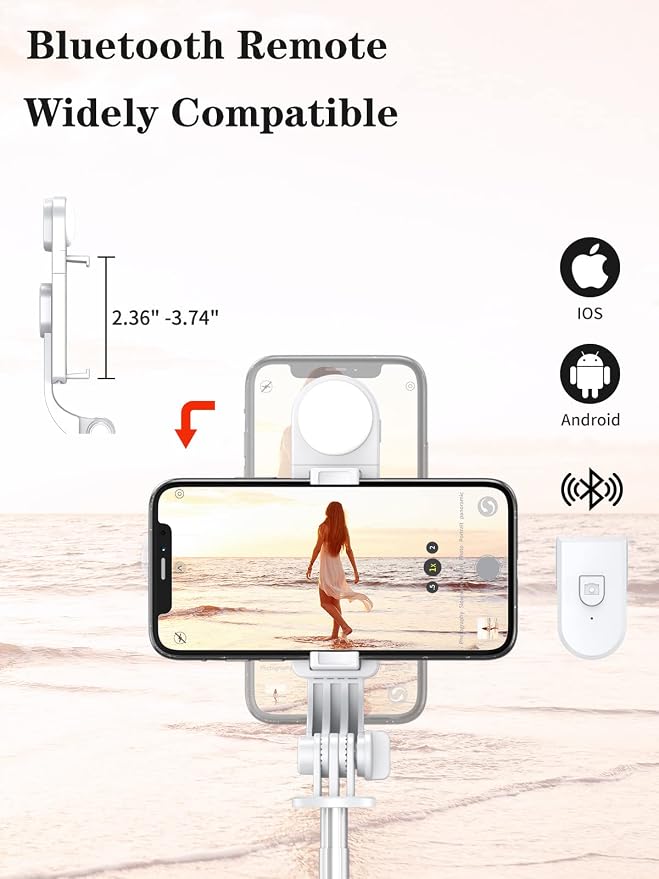 Selfie Stick Tripod with Wireless Remote, 46'' Cellphone Selfie Stick Tripod with LED Fill Light, for iPhone 16/15/14/14 pro/13/13 Pro/12/11/11 Pro/XS Max/XS/XR/X/8/7 and Android Smartphone(Upgrade) - Image 4