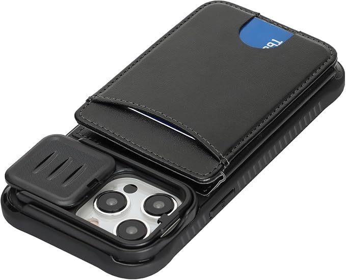 Cavor for iPhone 15 Pro Max Wallet Case with Card Holder, Black | Slide Camera Control Cover, PU Leather Kickstand Stand Protective Phone Case for Women Men - Image 6