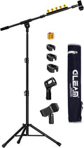 Microphone Stand for Light Microphone less than 1 LB - Tripod Boom Arm Mic Stand with Carrying Bag, 2 Mic Clips and Screw Adapter Portable for Singing Performance Wedding Stage and Mic Mount by GLEAMMUSICSPORTS