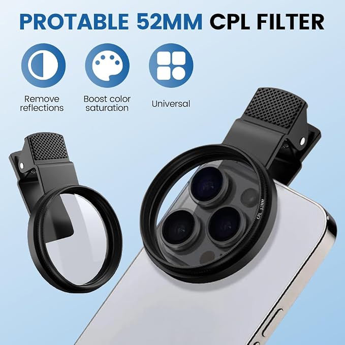 52mm Clip on CPL Phone Camera Lens Filter Kit, 2026 New Phone Filter, Portable Adjustable Polarizing Lens for Smartphone (1 Kit) - Image 2