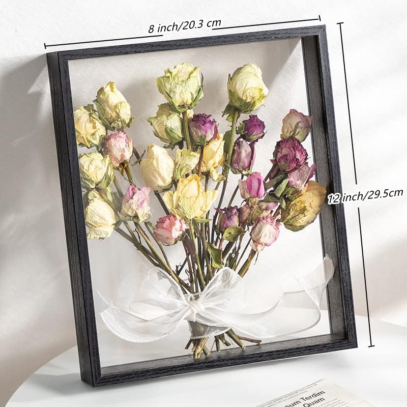 JOSON Wooden Dried Flower Photo Frame Dried Flower Display Stand Decorative Floating Photo Frame（8 * 12''-black - Image 3